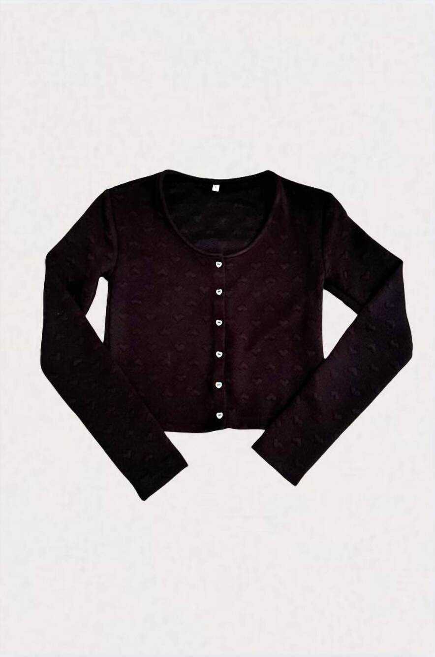 NEW THEME girl's tali puff heart cardigan in black